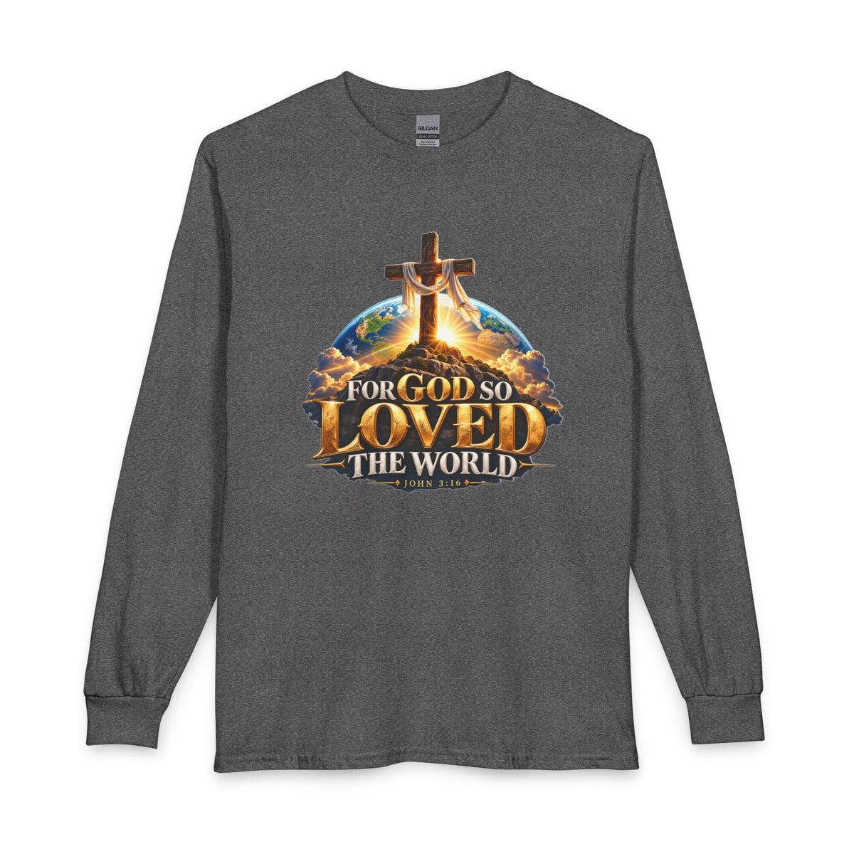 For God So Loved the World – John 3:16 Cross Design Christian Long Sleeve Shirt