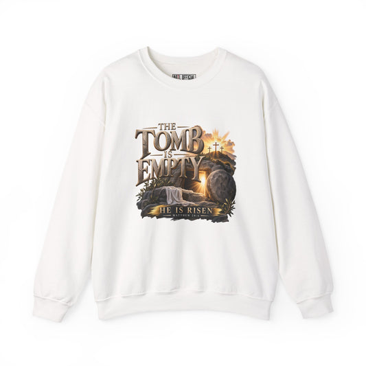 The Tomb Is Empty — Matthew 28:6 Christian  Sweatshirt, a celebration of the greatest victory in history: Jesus Christ is risen. 