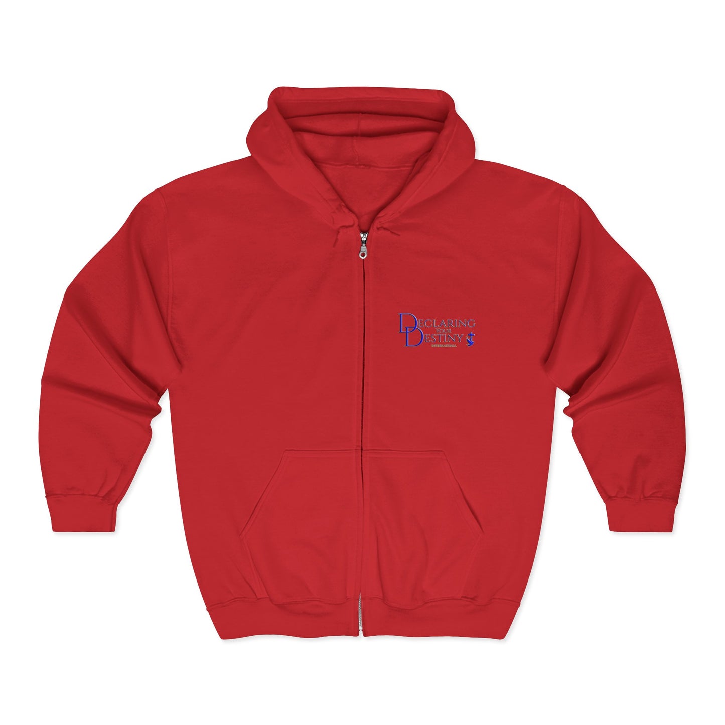 DYD  2 Sided Full-Zip Sweatshirt featuring the Blue/Gold Declaring Your Destiny logo
