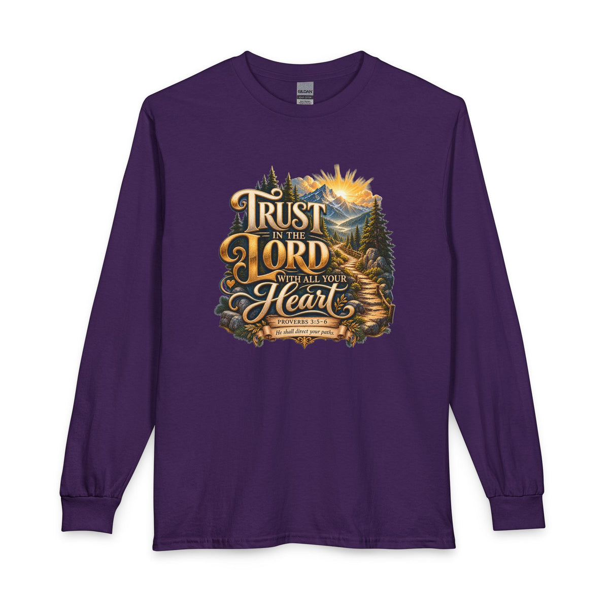 Trust in the Lord With All Your Heart – Proverbs 3:5-6 Mountain Path Design Christian Long Sleeve Shirt