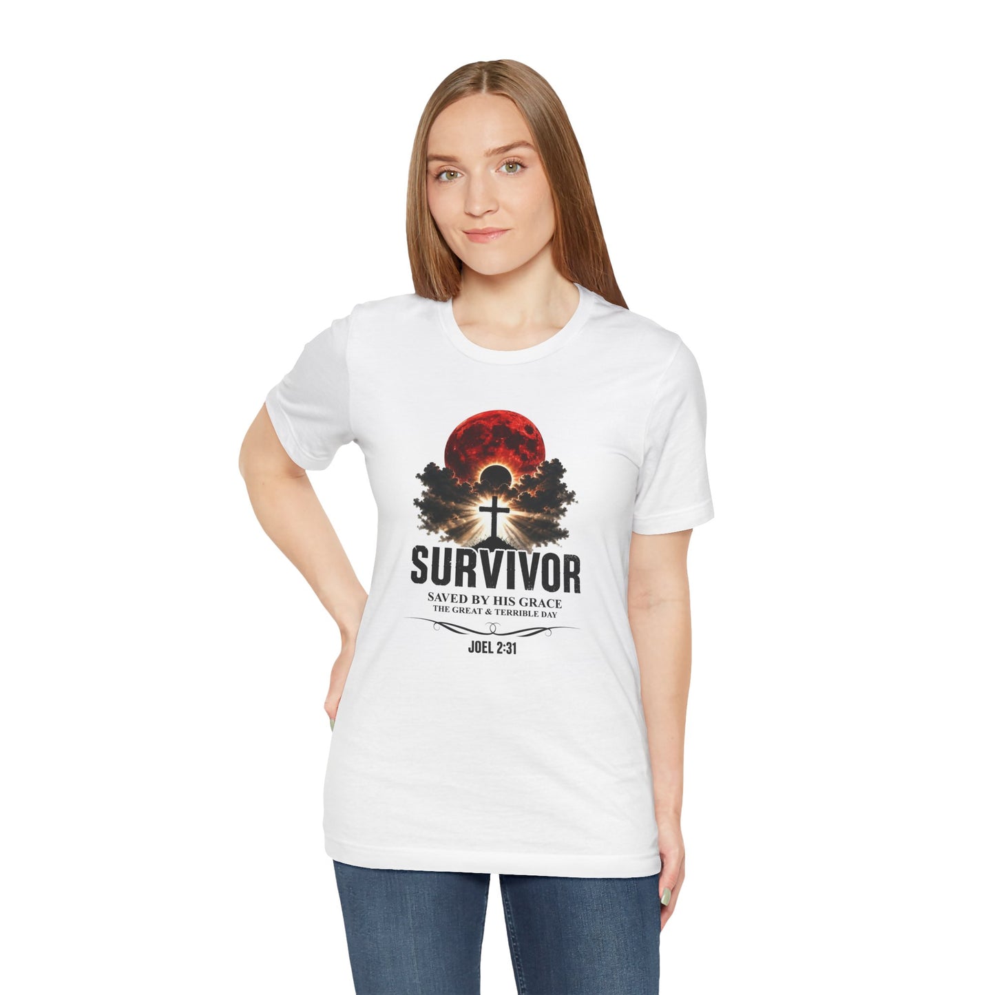 Survivor – Saved by His Grace (Joel 2:31) Unisex Short Sleeve Tee