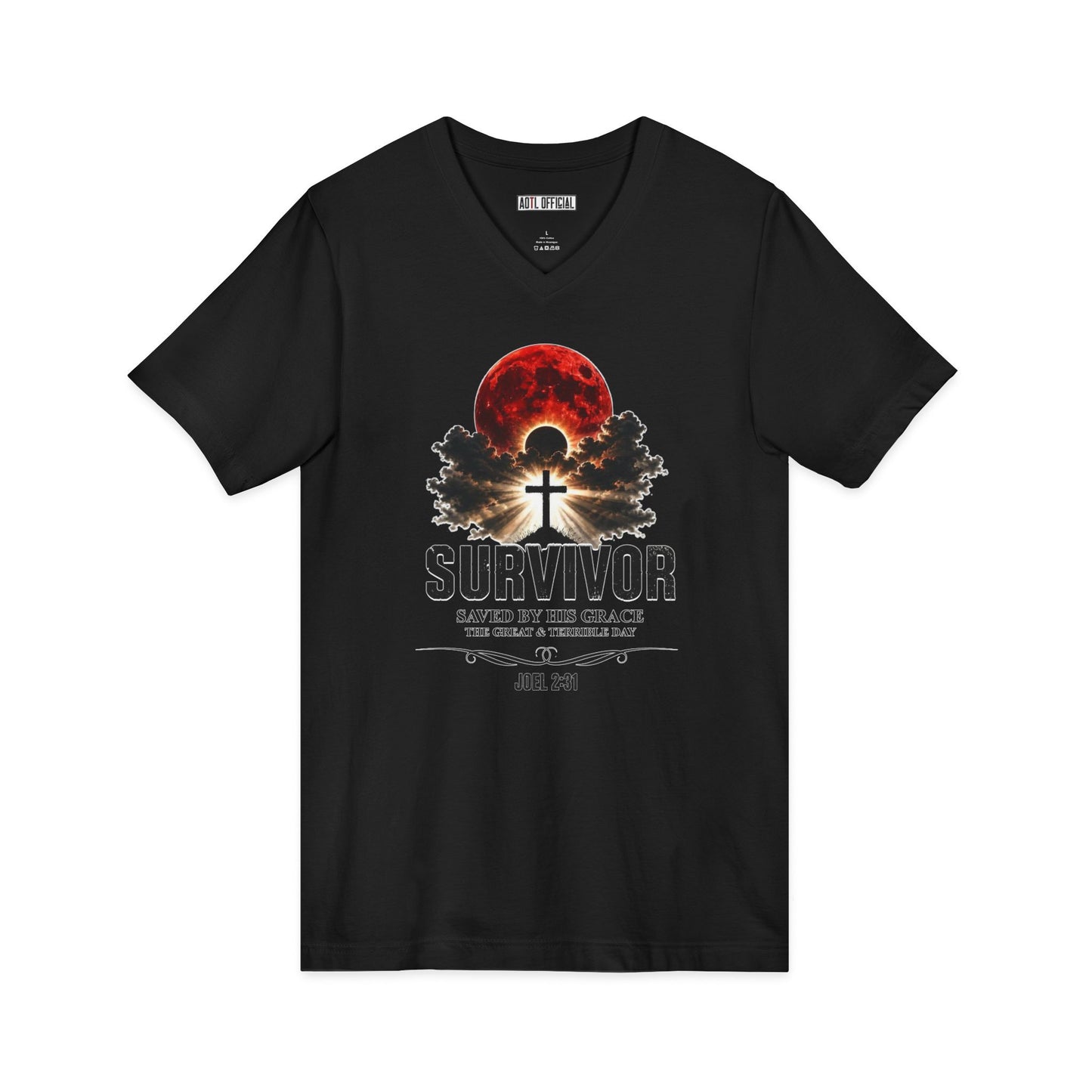 Survivor – Saved by His Grace (Joel 2:31)  V-Neck Tee
