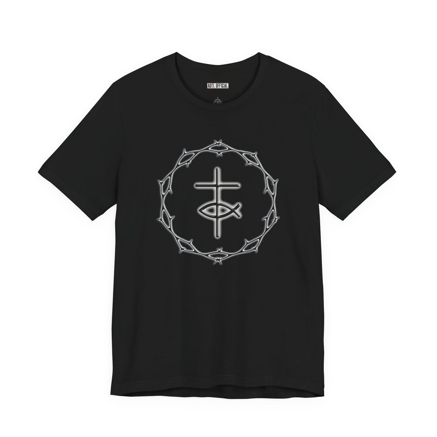 Circle of Thorns & Cross with Fish Unisex Jersey Short Sleeve Tee
