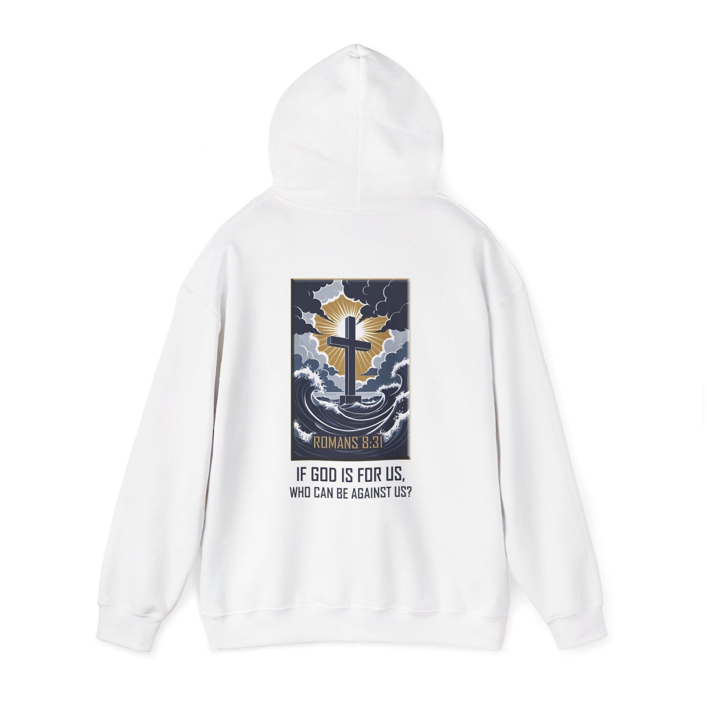 Declaring Your Destiny Blue & Gold logo/ Romans 8:31  Unisex Heavy Blend™ Hooded Sweatshirt