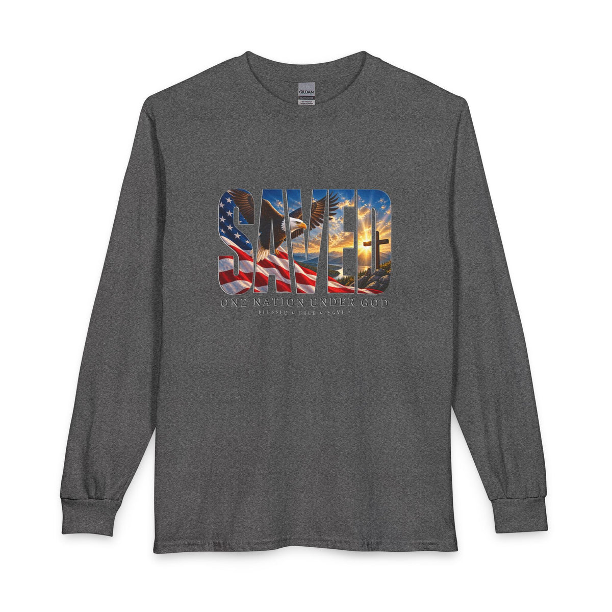 Saved-One Nation Under God Christian Long Sleeve Shirt