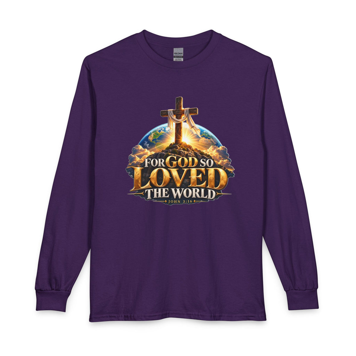 For God So Loved the World – John 3:16 Cross Design Christian Long Sleeve Shirt