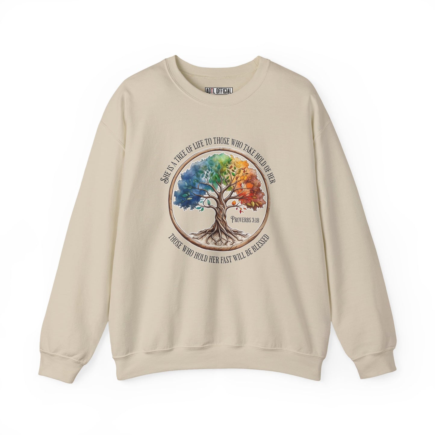 Colorful Tree of Life featuring Proverbs 3:18 Unisex Heavy Blend™ Crewneck Sweatshirt