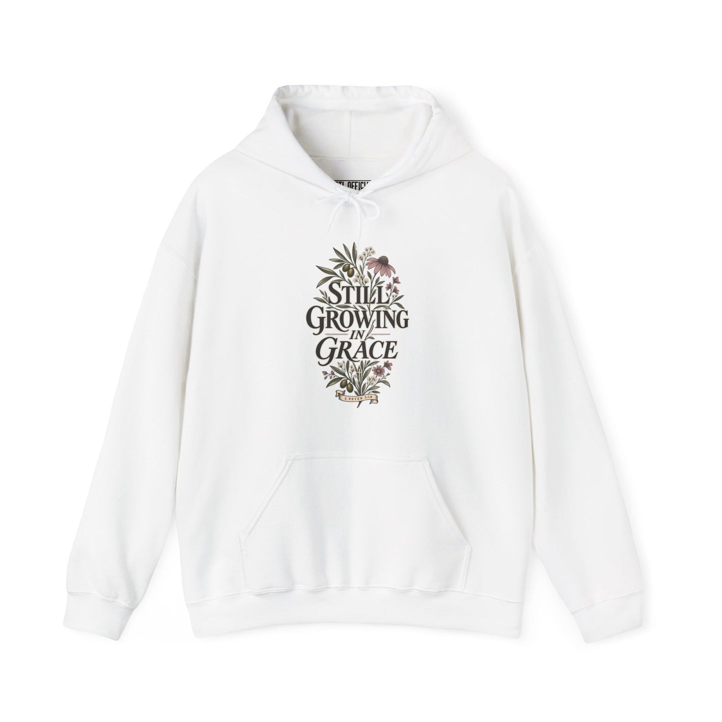 Shop the Still Growing in Grace Christian Hoodie. Inspired by 2 Peter 3:18, this floral design represents the ongoing journey of becoming more like Christ. 
