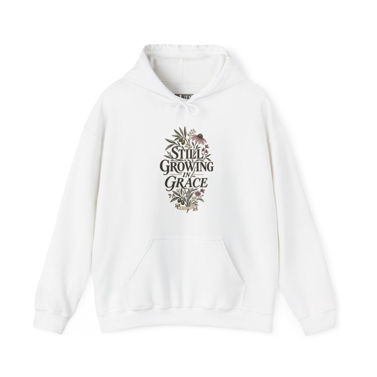 Shop the Still Growing in Grace Christian Hoodie. Inspired by 2 Peter 3:18, this floral design represents the ongoing journey of becoming more like Christ. 