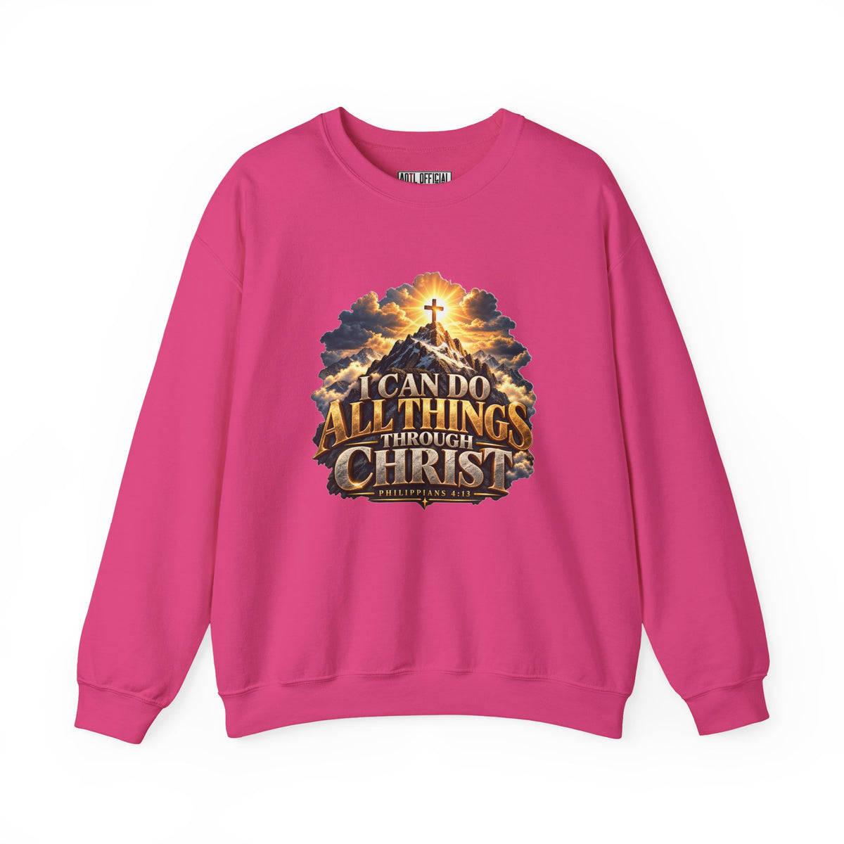 I Can Do All Things Through Christ – Philippians 4:13 Mountain Cross Design Christian  Sweatshirt