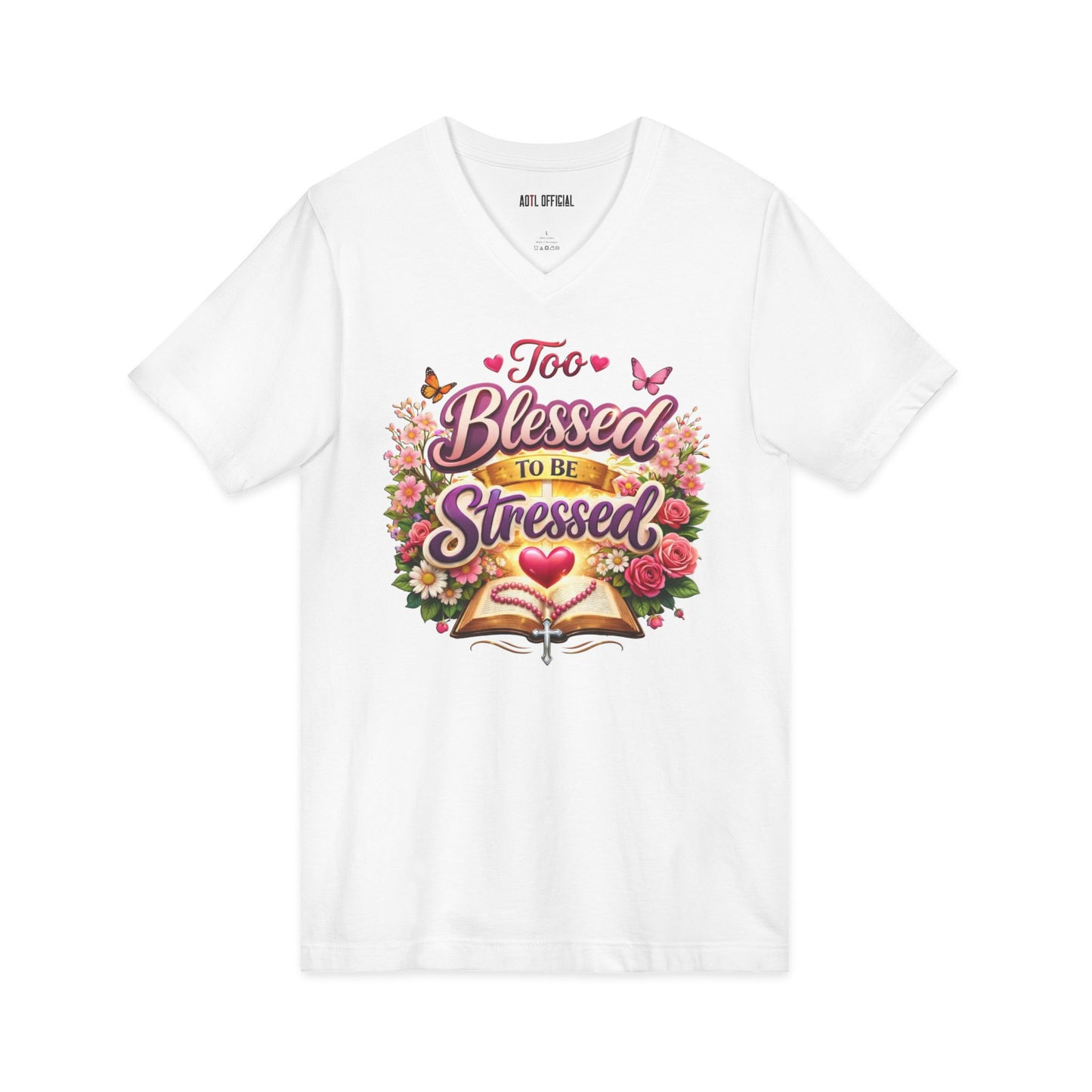 Too Blessed To Be Stressed Nature Edition  V-Neck Tee