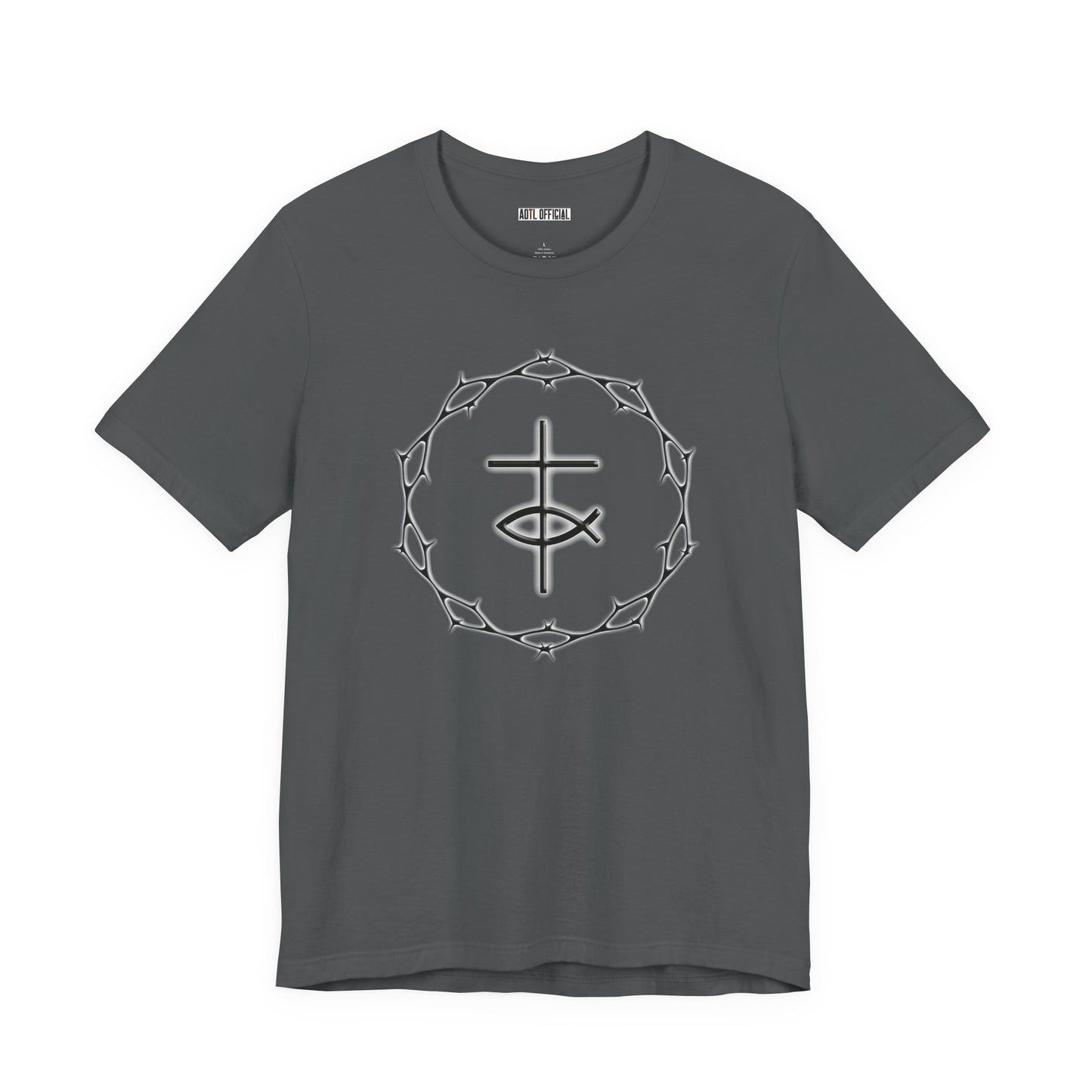 Circle of Thorns & Cross with Fish Unisex Jersey Short Sleeve Tee