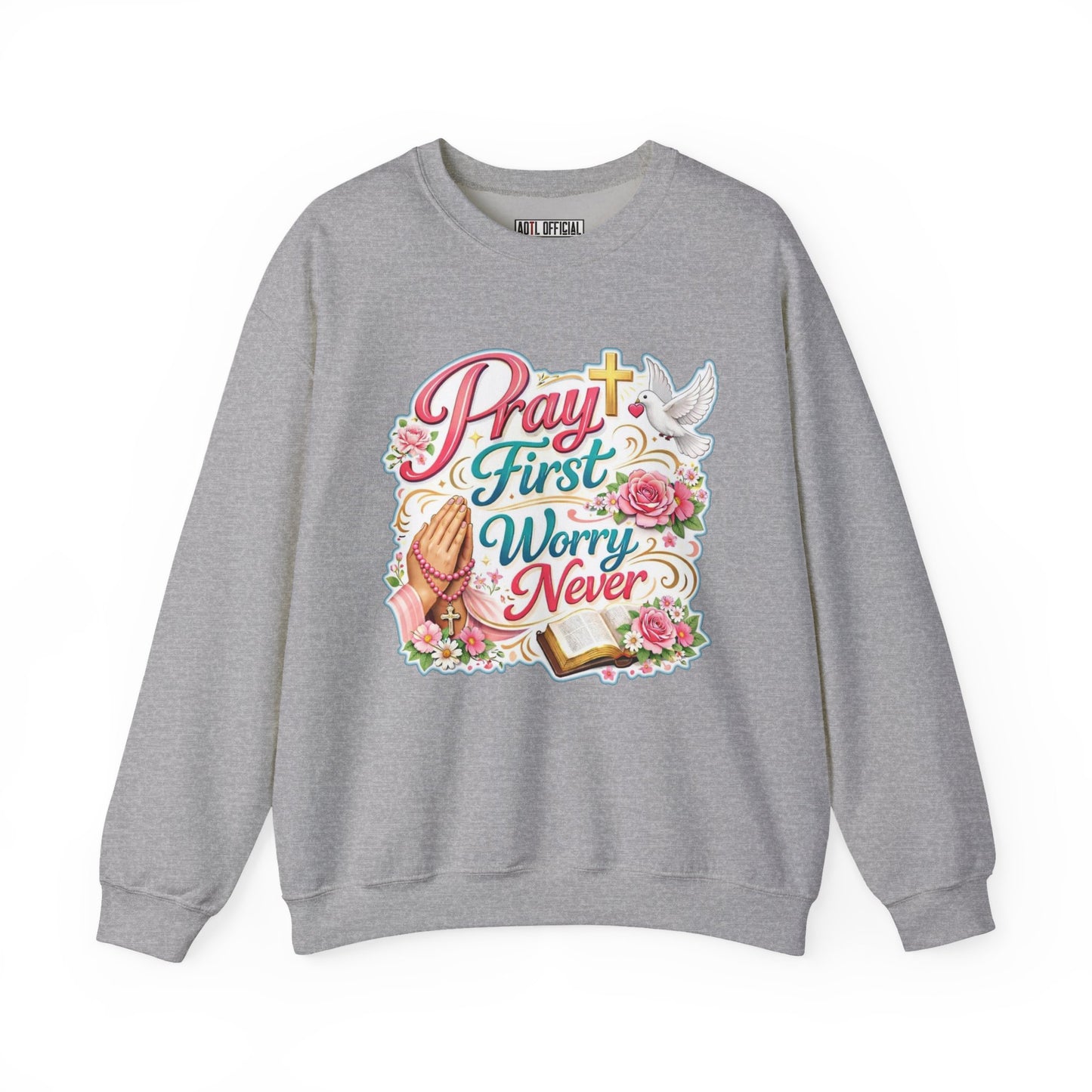 Pray First, Worry Never Unisex Heavy Blend™ Crewneck Sweatshirt