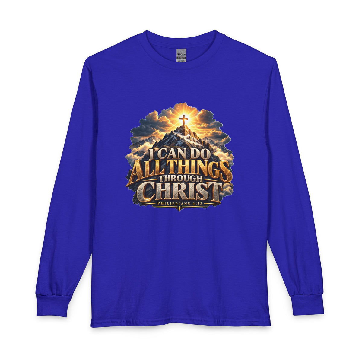 I Can Do All Things Through Christ – Philippians 4:13 Mountain Cross Design Christian Long Sleeve Shirt