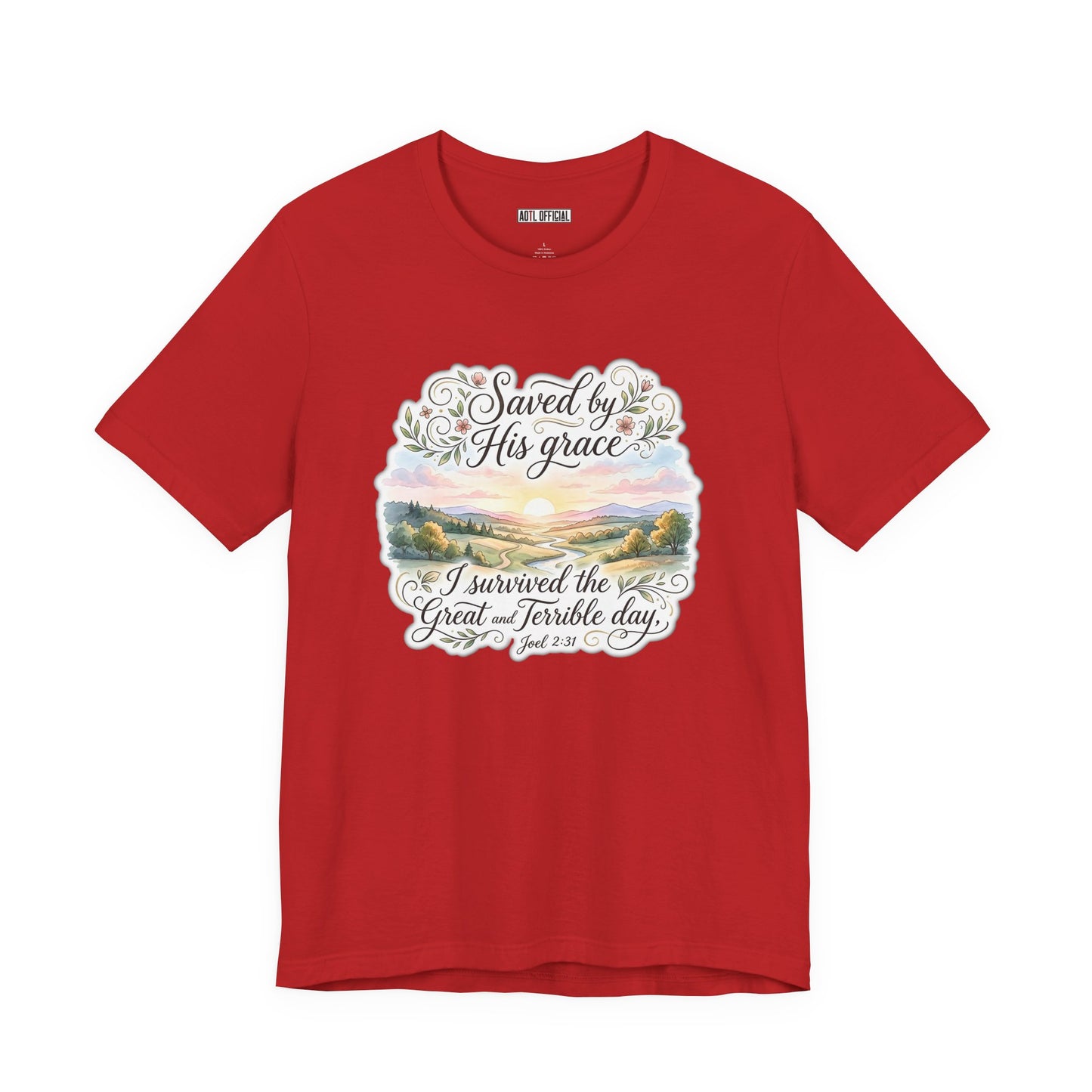 Grace Beyond the Horizon – I Survived the Great and Terrible Day (Joel 2:31) Unisex Short Sleeve Tee