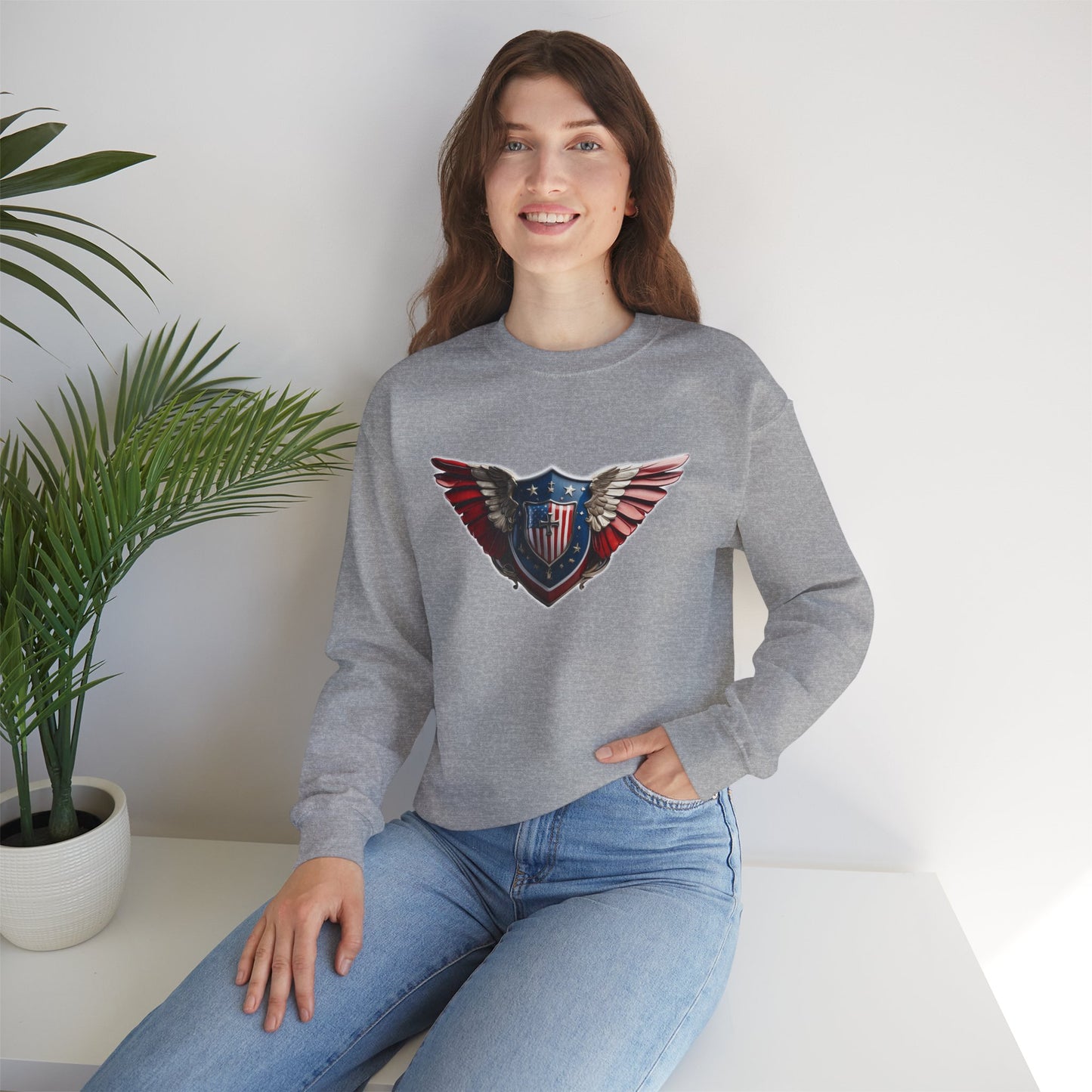 3D Winged Shield Unisex Heavy Blend™ Crewneck Sweatshirt