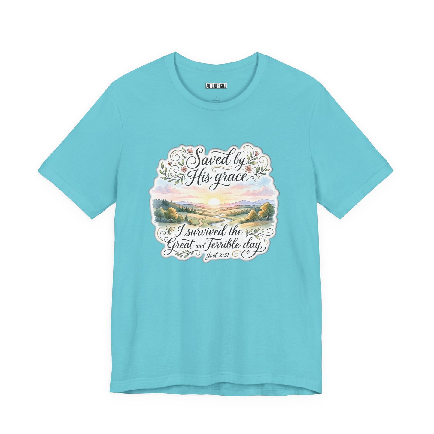 Grace Beyond the Horizon – I Survived the Great and Terrible Day (Joel 2:31) Unisex Short Sleeve Tee