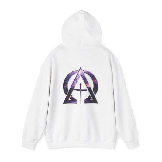 Declaring Your Destiny Purple-Teal logo/ Alpha & Omega Purple Lightning Unisex Heavy Blend™ Hooded Sweatshirt