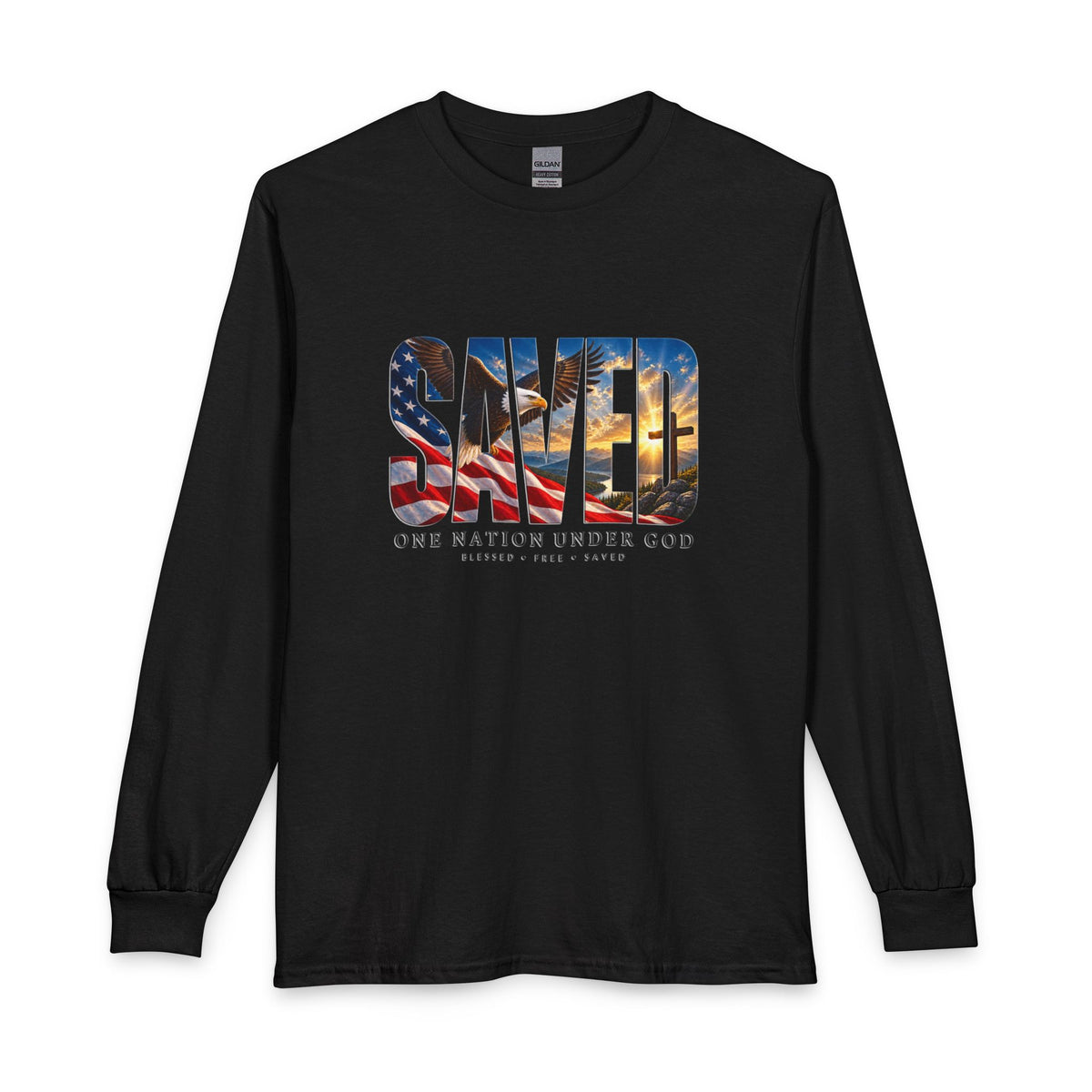 Saved-One Nation Under God Christian Long Sleeve Shirt