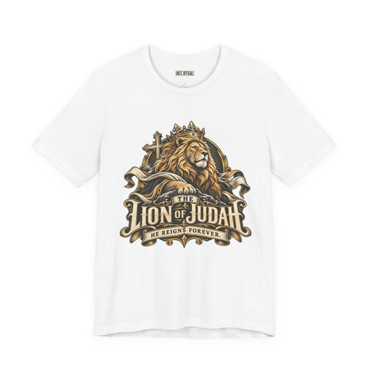 Lion of Judah — He Reigns Forever Christian T-shirt.  Wear a declaration of unwavering faith in the King whose reign has no end. 