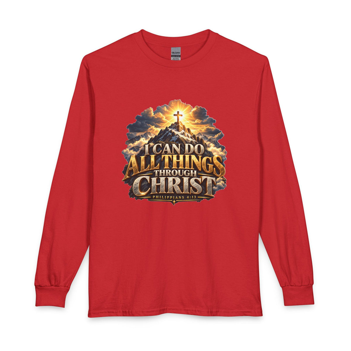 I Can Do All Things Through Christ – Philippians 4:13 Mountain Cross Design Christian Long Sleeve Shirt
