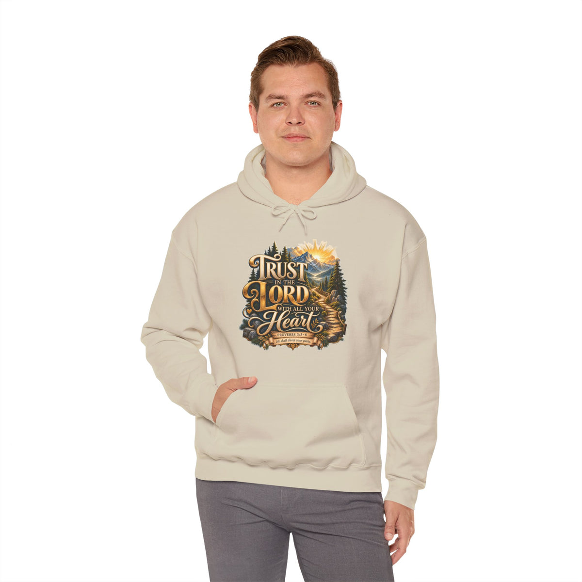Trust in the Lord With All Your Heart – Proverbs 3:5-6 Mountain Path Design Christian Hoodie
