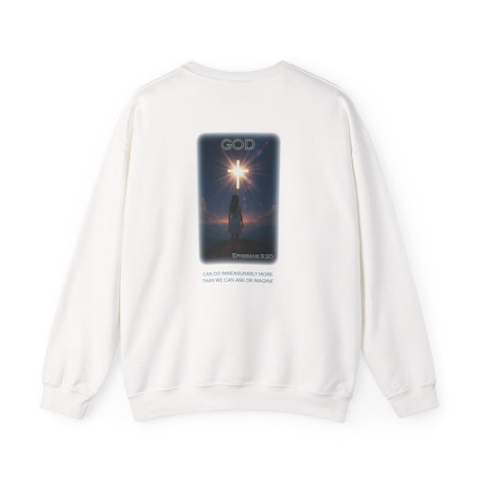 Declaring Your Destiny Purple & Teal logo/ Ephesians 3:20  Unisex Heavy Blend™ Crewneck Sweatshirt