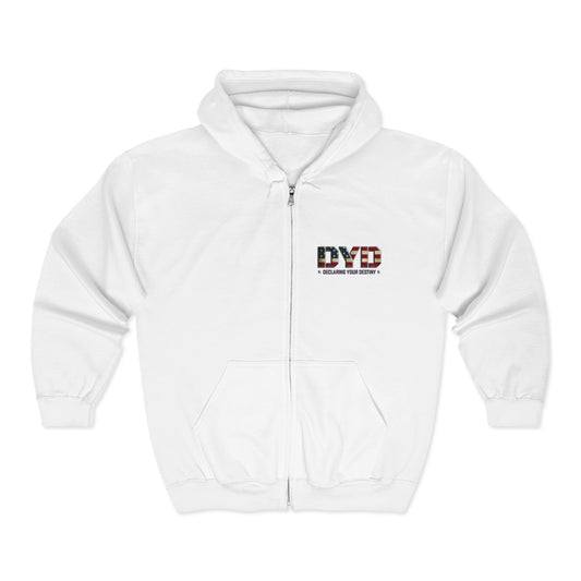 DYD  Single Sided Full-Zip Sweatshirt featuring the USA Declaring Your Destiny logo