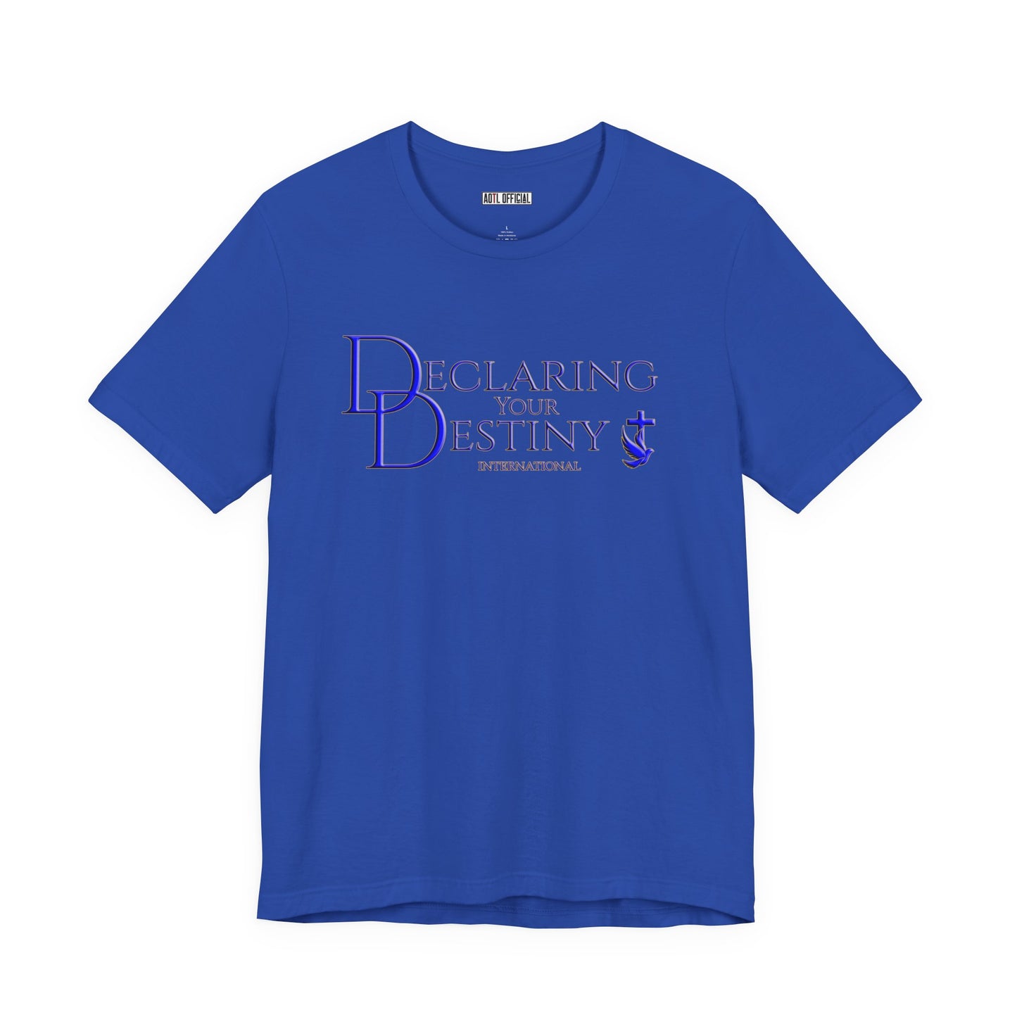 Declaring Your Destiny Blue & Gold logo/ Alpha & Omega Jesus Walking On Water t-shirt
