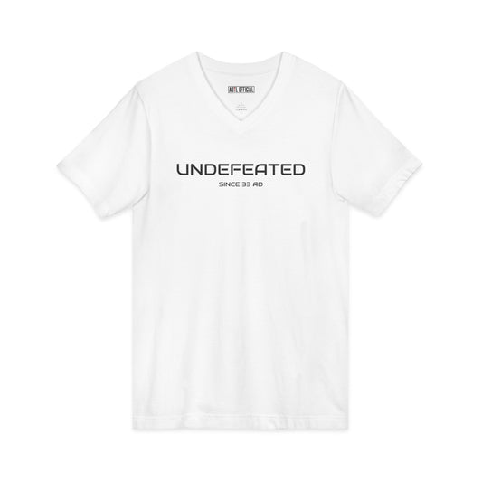 Undefeated Since 33 AD Christian V-neck t-shirt faith-inspired design
