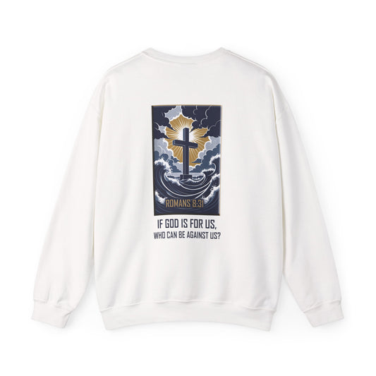 Declaring Your Destiny Blue & Gold Logo/ Romans 8:31 Unisex Heavy Blend™ Crewneck Sweatshirt