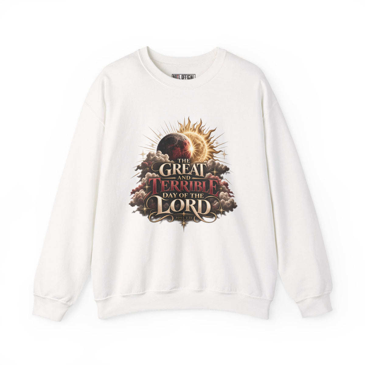 The Great and Terrible Day — Joel 2:31 Christian  Sweatshirt. Striking celestial imagery brings the prophecy of Joel 2:31 to life. 