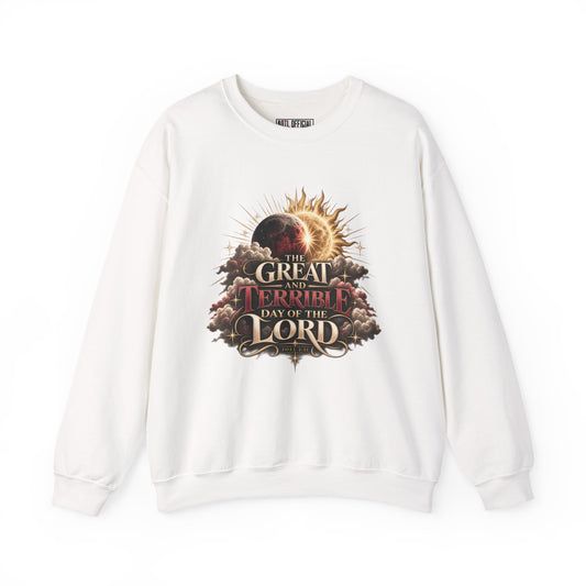 The Great and Terrible Day — Joel 2:31 Christian  Sweatshirt. Striking celestial imagery brings the prophecy of Joel 2:31 to life. 