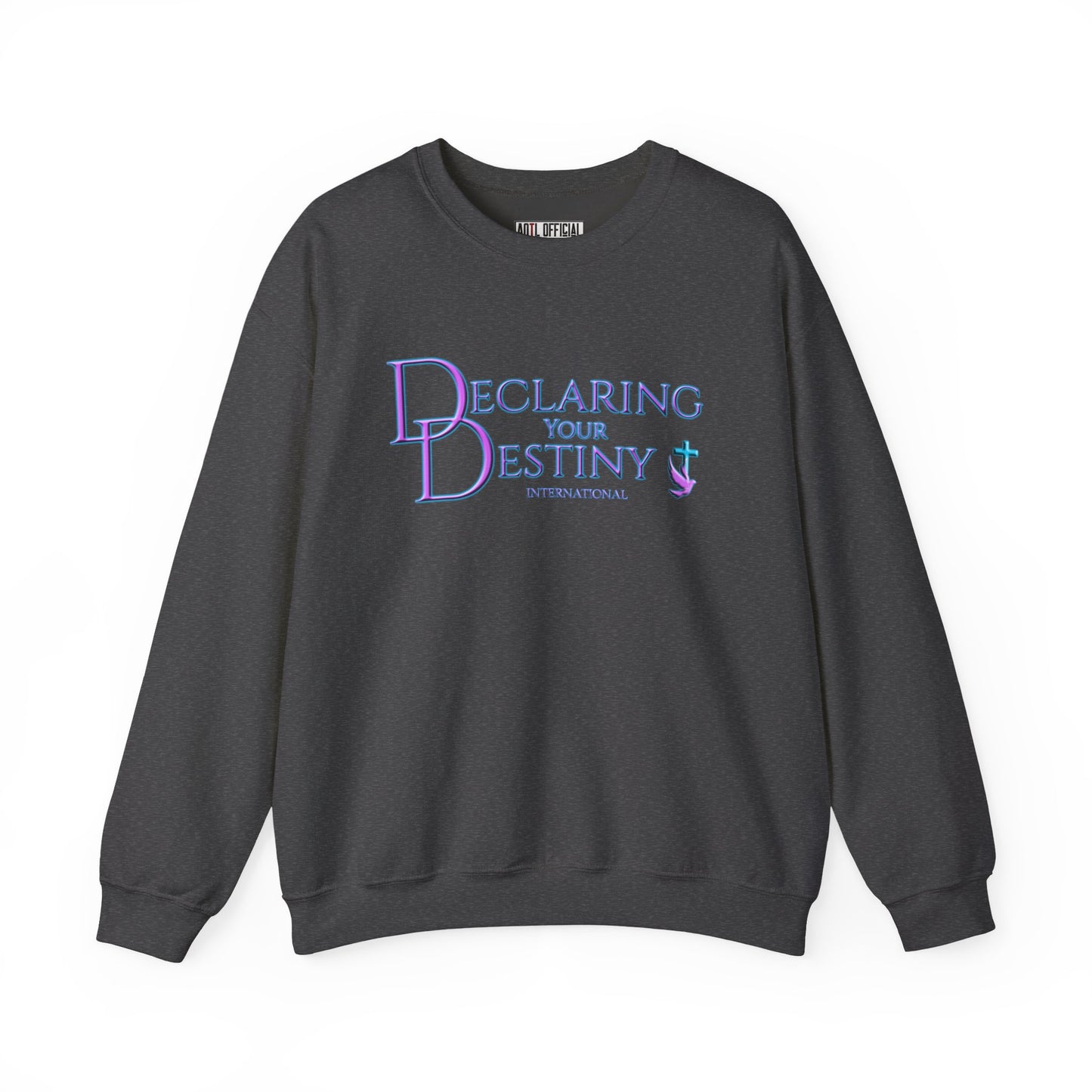 Declaring Your Destiny Purple -Teal logo/ Alpha & Omega Purple Lightning  Unisex Heavy Blend™ Crewneck Sweatshirt
