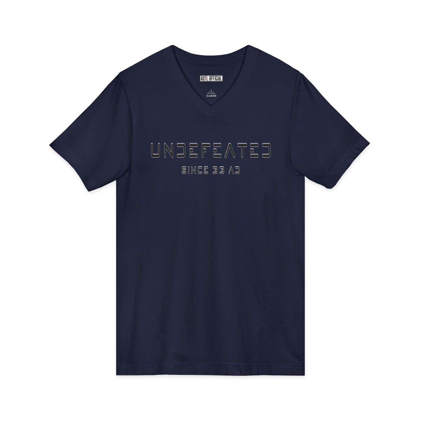 Undefeated Since 33 AD Modern Script Christian V-Neck Tee