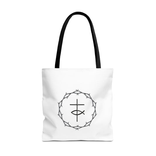 Circle Of Thorns With Cross And Fish Christian Tote bag