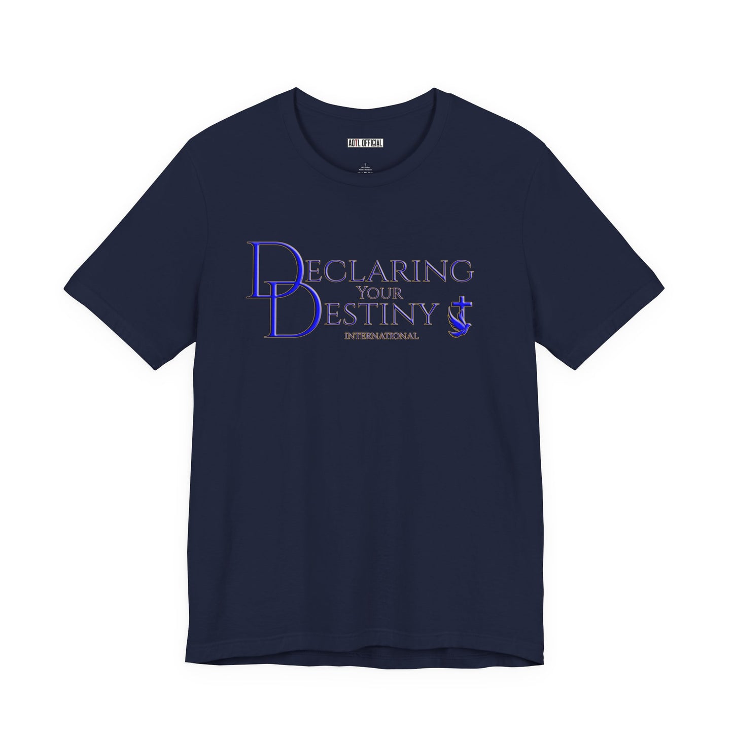Declaring Your Destiny Blue & Gold logo/ Alpha & Omega Jesus Walking On Water t-shirt