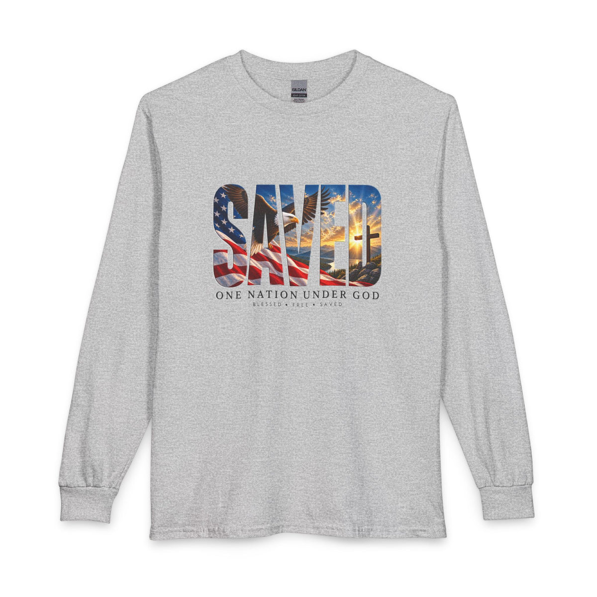 Saved-One Nation Under God Christian Long Sleeve Shirt