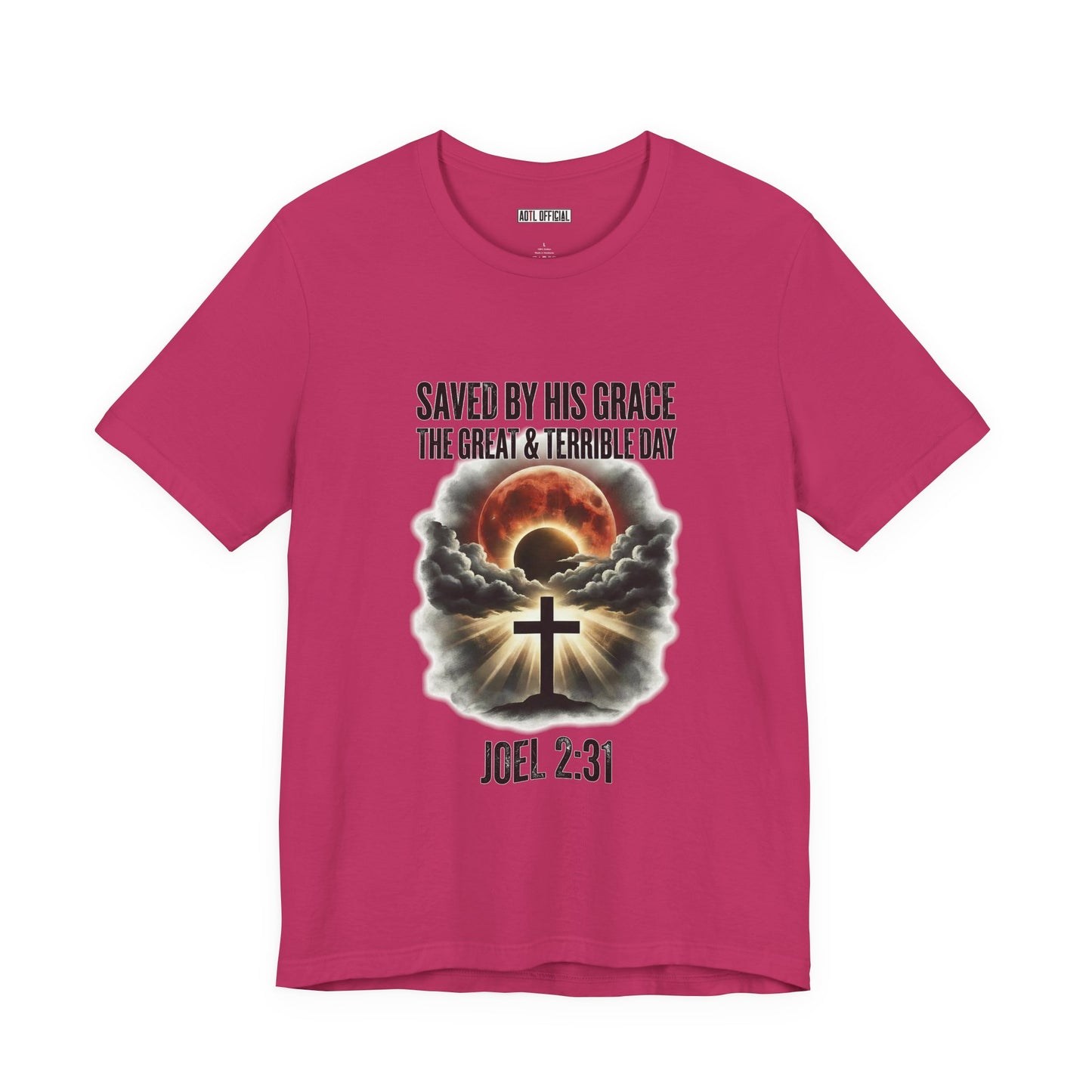 Saved by His Grace – The Great and Terrible Day (Joel 2:31)  Unisex Short Sleeve Tee