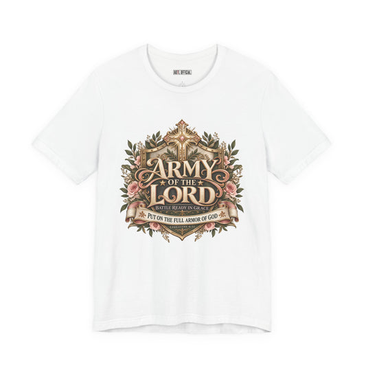 Battle Ready in Grace Christian T-shirt. Inspired by Ephesians 6:11, it encourages you to stand firm in faith, clothed in God’s armor and grounded in His grace.