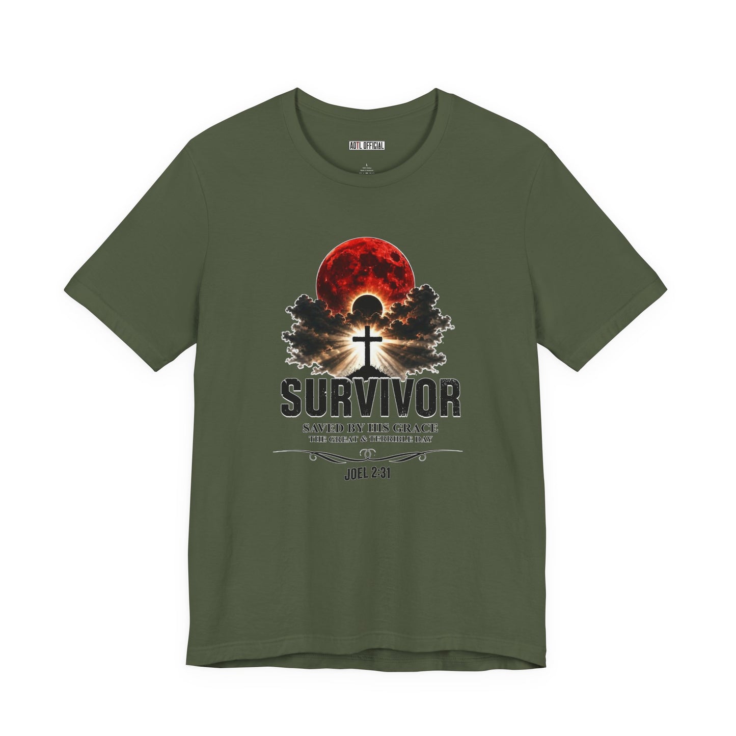Survivor – Saved by His Grace (Joel 2:31) Unisex Short Sleeve Tee