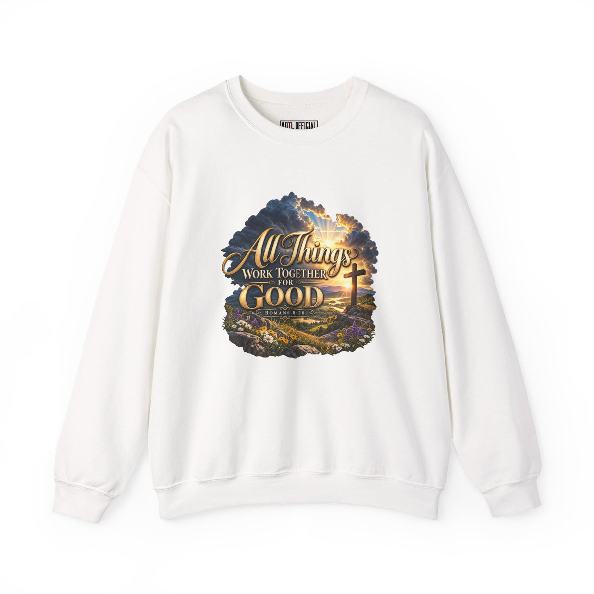 Shop the All Things Work Together for Good – Romans 8:28 Christian Sweatshirt.