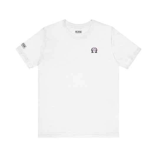 Alpha & Omega Purple Lightning Micro Emblem Unisex Christian T-shirt