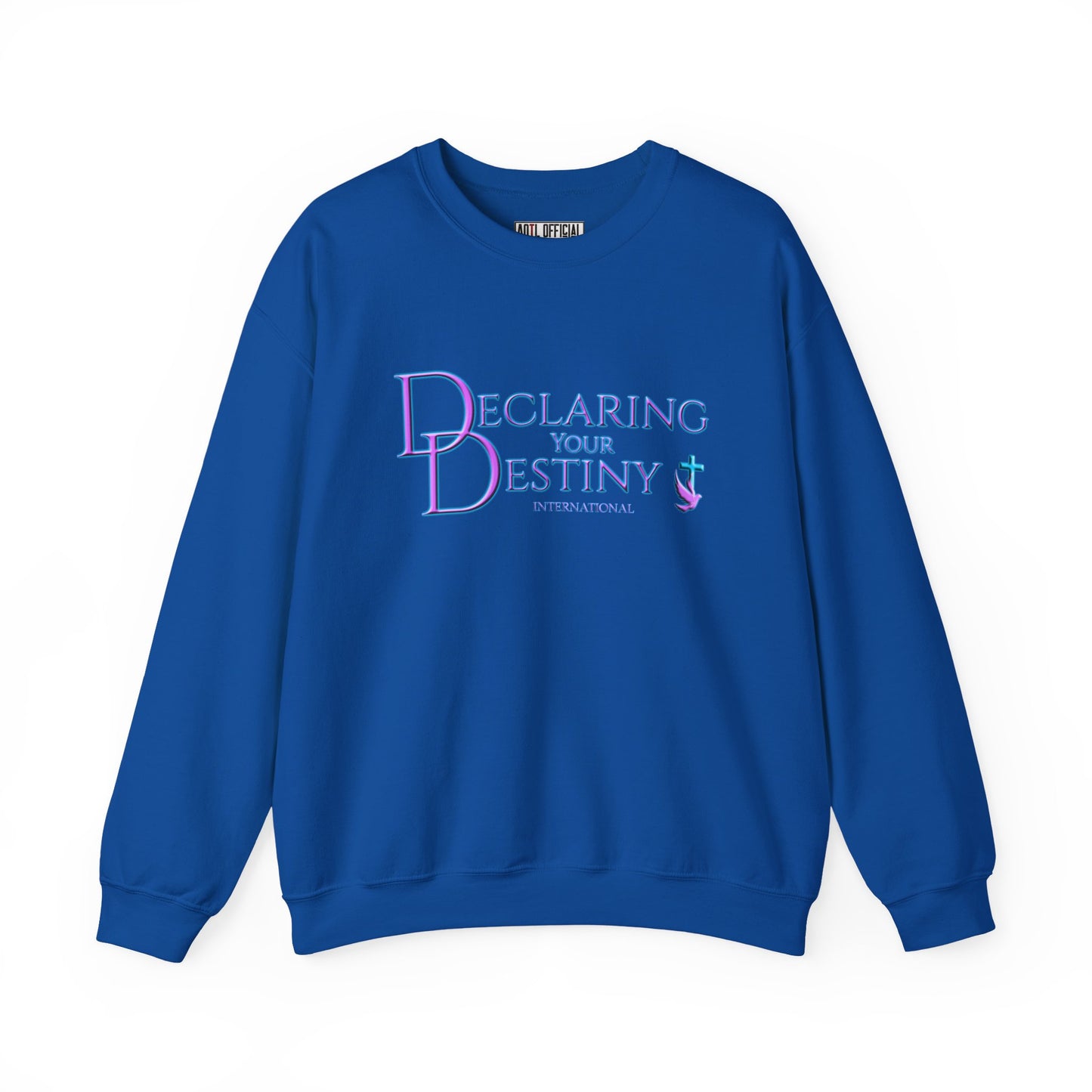 Declaring Your Destiny Purple & Teal logo/ 2 Corinthians 5:7 Unisex Heavy Blend™ Crewneck Sweatshirt