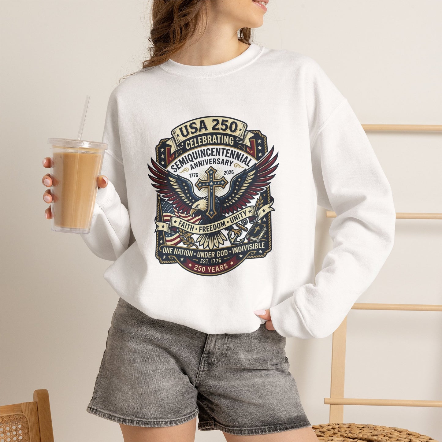 250 year Anniversary One Nation Under God V2 Christian Sweatshirt