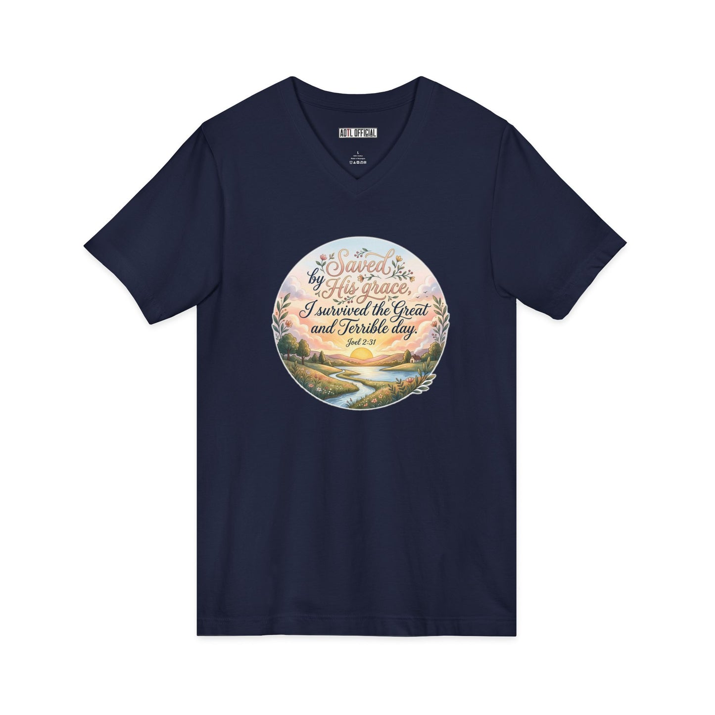 Dawn of Grace – I Survived the Great and Terrible Day (Joel 2:31) V-Neck Tee