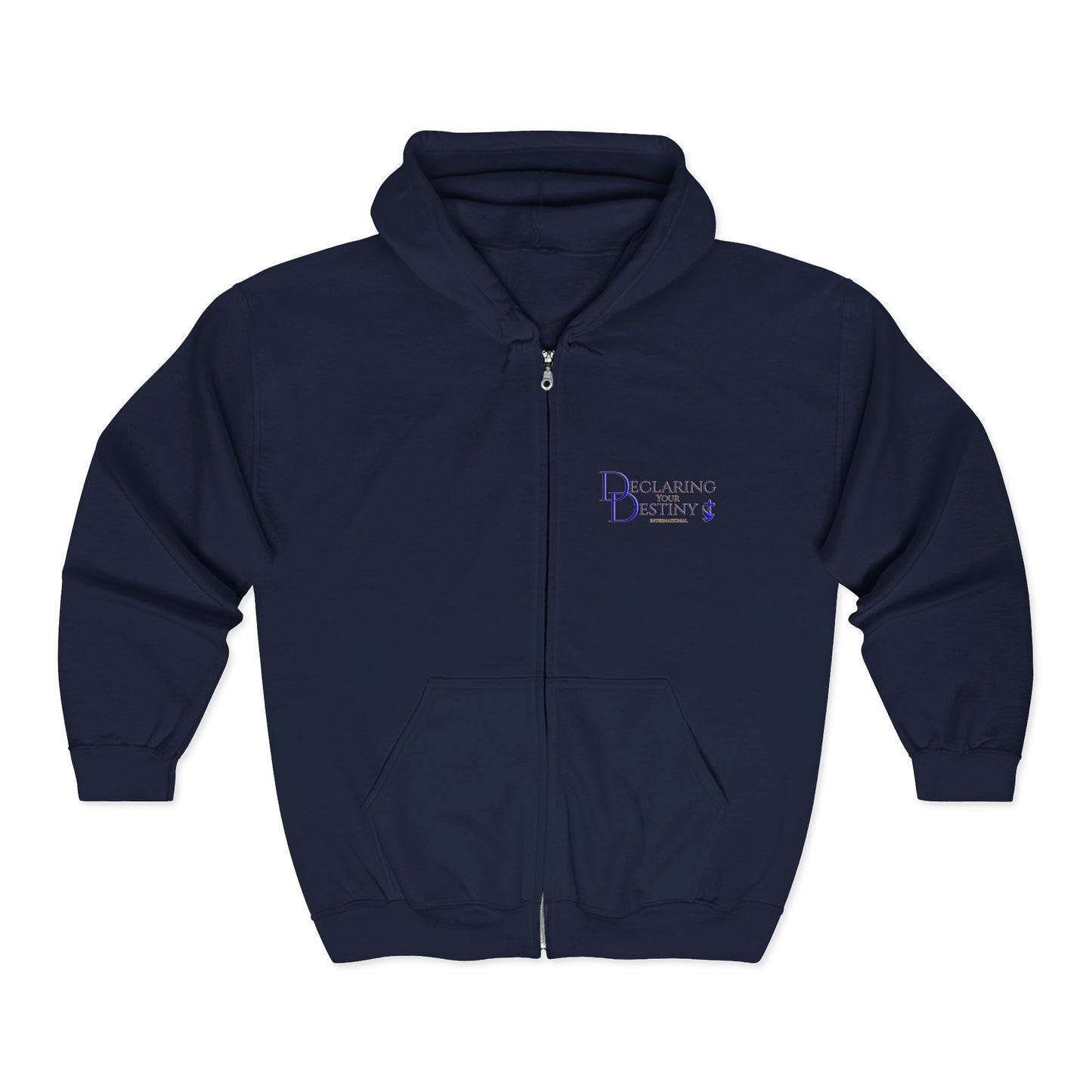DYD  2 Sided Full-Zip Sweatshirt featuring the Blue/Gold Declaring Your Destiny logo