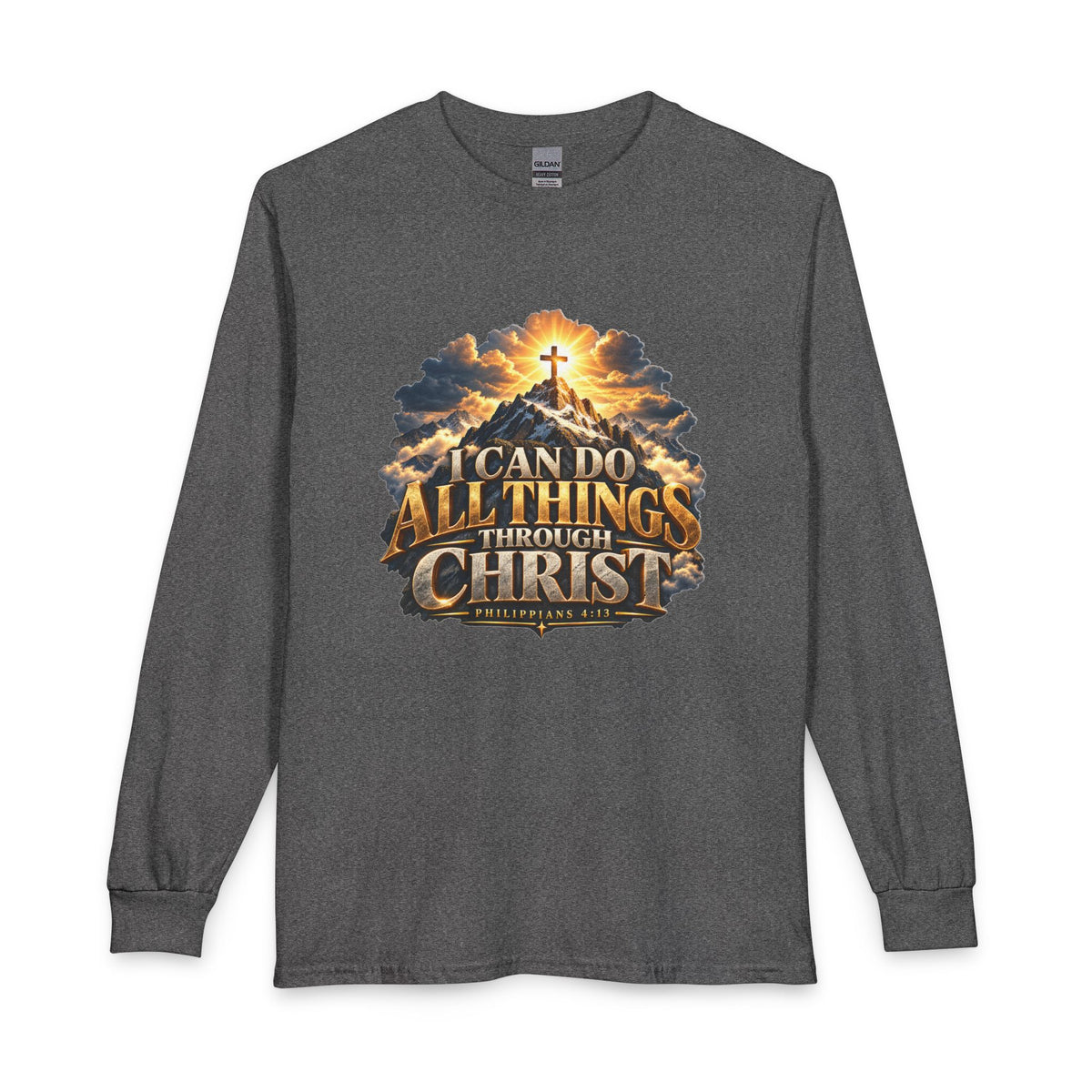 I Can Do All Things Through Christ – Philippians 4:13 Mountain Cross Design Christian Long Sleeve Shirt