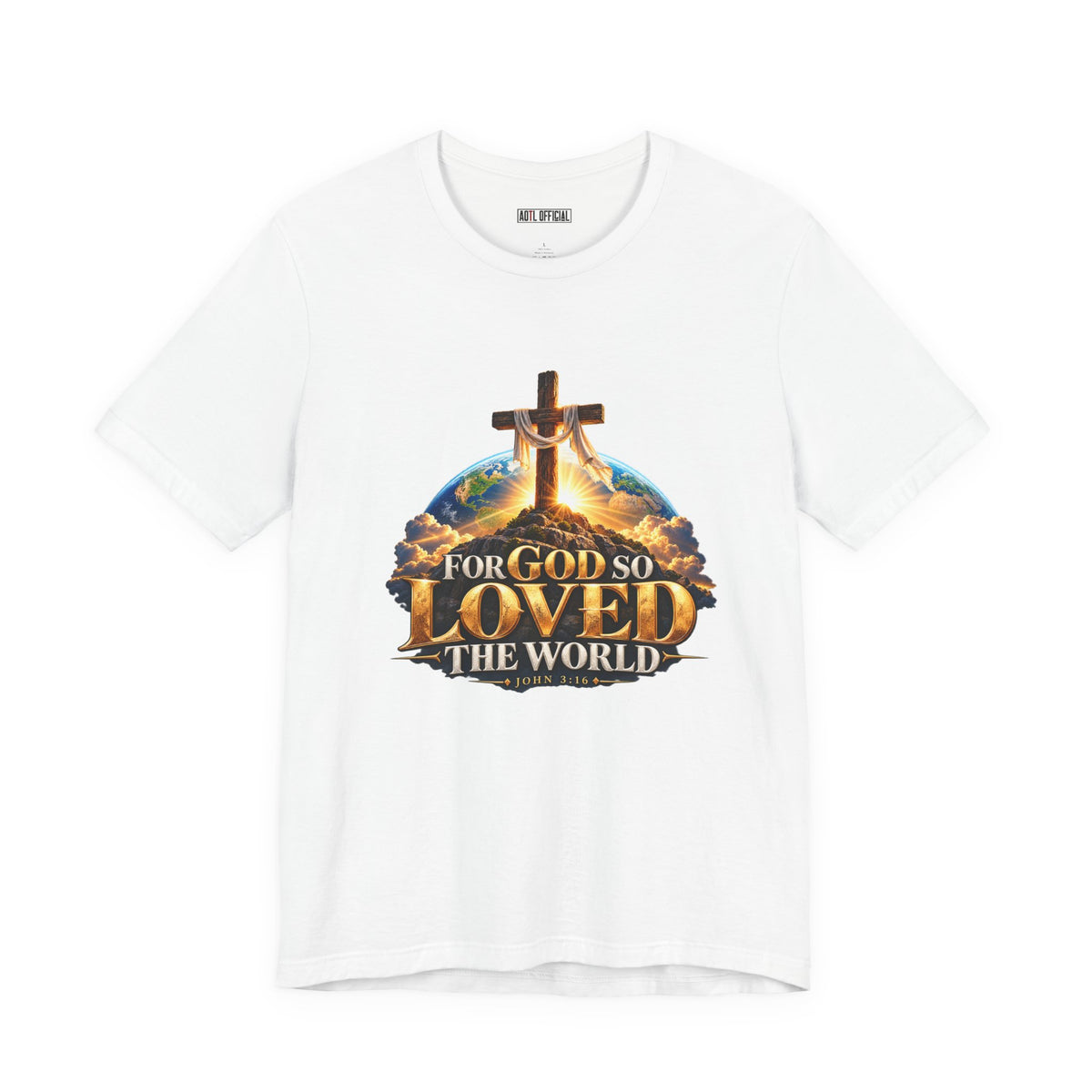 Shop the For God So Loved the World – John 3:16 Christian T-shirt.