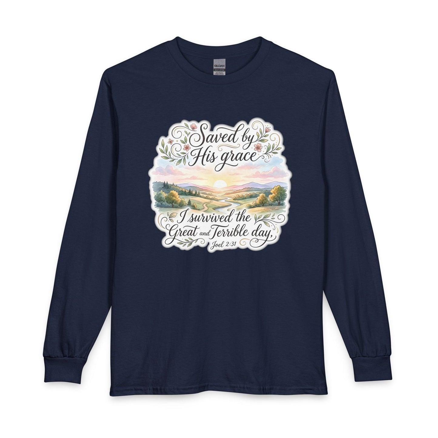 Grace Beyond the Horizon – I Survived the Great and Terrible Day (Joel 2:31) Christian Long Sleeve Shirt